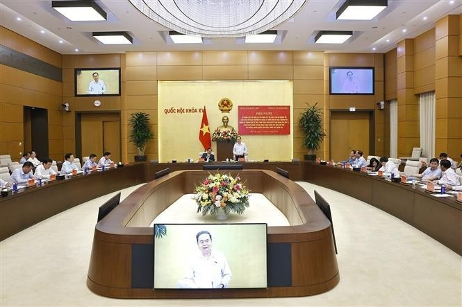 国会主席陈青敏在会上发言。(图片来源:越通社) man.jpg