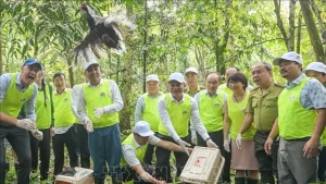 宁平省菊芳国家公园将获救的野生动物重新放归自然。（图片来源：越通社）