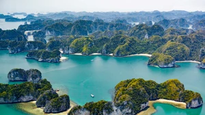 越南着力发展特色旅游。图为：下龙湾一角。