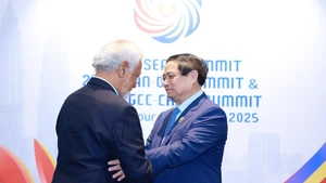 越南政府总理范明正会见东帝汶总理夏纳纳·古斯芒。（图片来源：越通社）