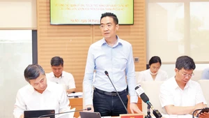 河内规划建筑局领导在河内市人民议会会议上就本市公园、花园规划工作作出说明。（黎海 摄）