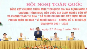 越南政府总理范明正主持新农村建设与扶贫工作全国视频会议。（陈海 摄）