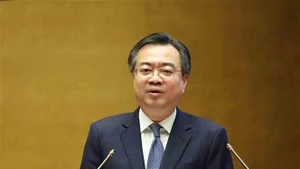 越共中央委员、中央政策与战略部长阮青毅在会上作报告。（图片来源：越通社）