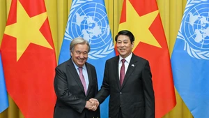 国家主席梁强与联合国秘书长安东尼奥·古特雷斯。