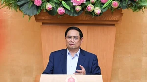 越南政府总理范明正在会上发表讲话。