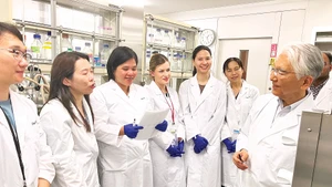 越南研究人员与日本专家（右）就相关议题进行讨论。