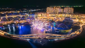 富国夜空绽放绚丽烟花秀。