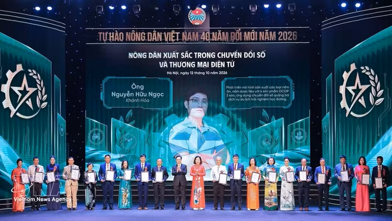 2026年革新40年越南优秀农民表彰暨称号授予仪式于10月12日晚在河内举行。（图片来源：越通社）