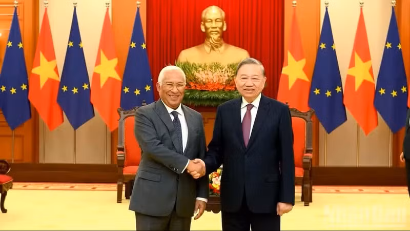 越共中央总书记苏林2026年1月29日下午在党中央总部会见欧洲理事会主席安东尼奥·科斯塔。（登科 摄）