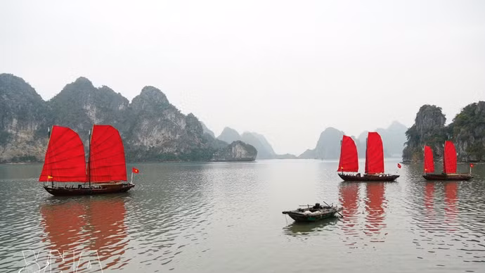 下龙湾与兰夏湾跨遗产区海上旅游线路正式开通。（图片来源：越通社）