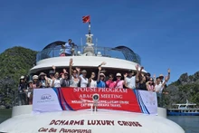 ABAC III会议与会代表夫人、夫君对兰夏湾、吉婆岛的美景津津有味。（图片来源：越通社）