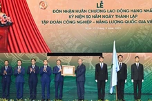 苏林总书记向越南国家工业-能源集团授予一级劳动勋章。(登科 摄)