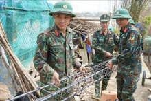 军队力量为嘉莱省洪涝灾区民众建造房屋。（图片来源：越通社）