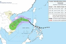 10月20日早晨5时,第12号台风的移动方向。(图片来源:越南国家气象水文预报中心)