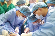 医生们演示妇科癌症治疗中经阴道自然腔道经腔内镜手术。（图片来源：K医院）