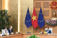 范明正总理会见20位欧盟及欧盟成员国驻河内大使及临时代办。（陈海 摄）