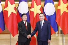 越南国会主席陈青敏会见老挝人民革命党中央总书记、国家主席通伦·西苏里。
