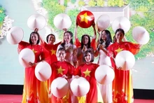 越南驻柬埔寨大使馆举办的“2026年家乡之春”活动上的文艺演出。（丁长 摄）