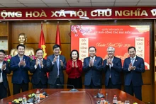 国会主席陈青敏、国会副主席阮氏青与国会代表工作委员会领导合影。