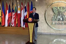 越南外交部东盟司司长陈德平大使率越南代表团出席会议。(图片来源:越通社)