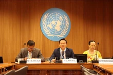 越南常驻联合国日内瓦办事处和瑞士其他国际组织代表团团长梅潘勇发表讲话。（图片来源：越通社）