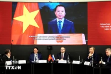 越南政府副总理陈红河发表视频讲话。（图片来源：越通社）