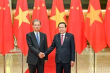 越南国会主席陈青敏与中国全国人大常委会委员长赵乐际。