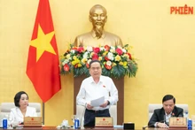 越南国会主席陈青敏在会上致辞。（维灵 摄）