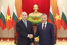 越共中央总书记苏林于2024年11月25日下午在越共中央总部会见对越南进行正式访问的保加利亚共和国总统鲁门·拉德夫。（图片来源：越通社）