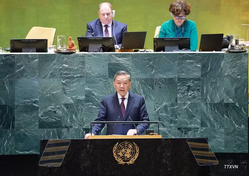 2024年9月，越共中央总书记、国家主席苏林在第79届联合国大会一般性辩论上发表讲话。（图片来源：越通社）