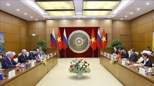 越南国会主席陈青敏与俄罗斯联邦国家杜马主席沃洛金举行会谈。（图片来源：越通社）