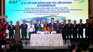 越南BAF农业股份公司与中国牧原食品集团合作合同签约仪式。（图片来源：越通社）