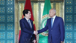 越南国家主席梁强与阿盟秘书长艾哈迈德·阿布·盖特。（图片来源：越通社）