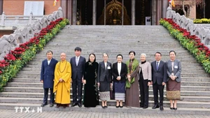 越共中央总书记夫人与老挝总书记、国家主席夫人造访宁平省。（图片来源：越通社）