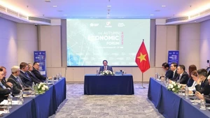 越南政府总理范明正与国际金融企业举行工作会谈。（图片来源：VGP）