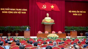 越共十四届二中全会闭幕。（登科 摄）