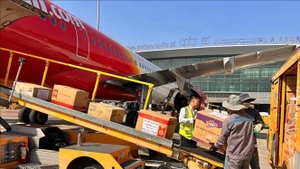 海防市吉碑国际机场“零费用”运送救灾物资至洪灾地区。