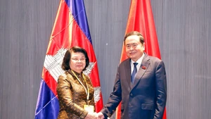 越南国会主席陈青敏会见柬埔寨国会主席昆索达莉。