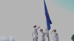东盟旗升旗仪式在胡志明市白藤公园隆重举行。