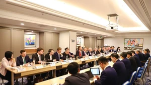 越南与德国9月30日在法兰克福举行座谈会，讨论越南国际金融中心建设及加强双边经济合作等问题。（图片来源：越通社）