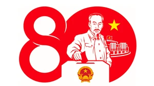 越南国会首次大选80周年庆祝活动标识系统。