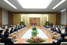 越南政府总理范明正会见访越并出席2025年越南国际半导体展览会的全球半导体协会领导及其成员企业代表团。（陈海 摄）