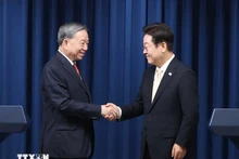 苏林总书记与李在明总统。（图片来源：越通社）