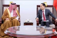 越南外交部长黎怀忠会见前来辞行拜会的沙特阿拉伯驻越南大使。（图片来源：越通社）