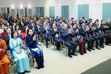 越共中央总书记苏林会见越南驻北欧国家大使馆工作人员和旅居北欧越侨代表。（图片来源：越通社）