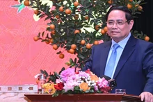 范明正总理在见面会上发表讲话。（陈海 摄）