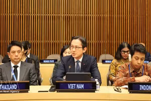 越南常驻联合国代表团团长杜雄越大使在启动仪式上发表讲话。