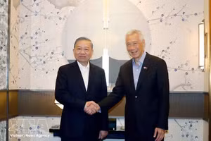 越共中央总书记、国家主席苏林会见新加坡前总理李显龙。