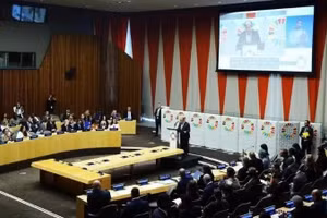 2025年9月22日，联合国秘书长安东尼奥·古特雷斯在美国纽约联合国总部举行的“可持续发展目标时刻”活动上发表讲话。