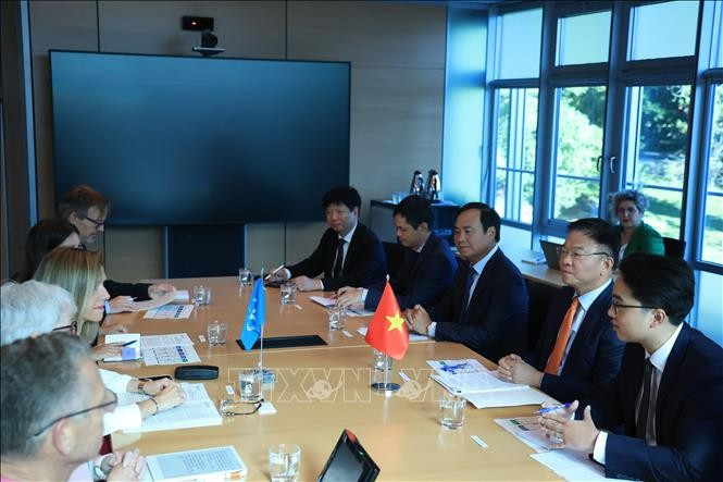 越南政府副总理黎成龙与世界气象组织代表举行工作会谈。 khi-hau2-300725.jpg